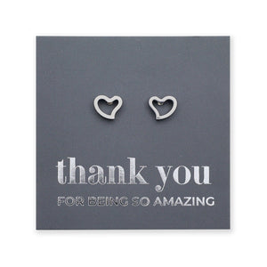 Heart-shaped earrings on a 'thank you for being so amazing' card