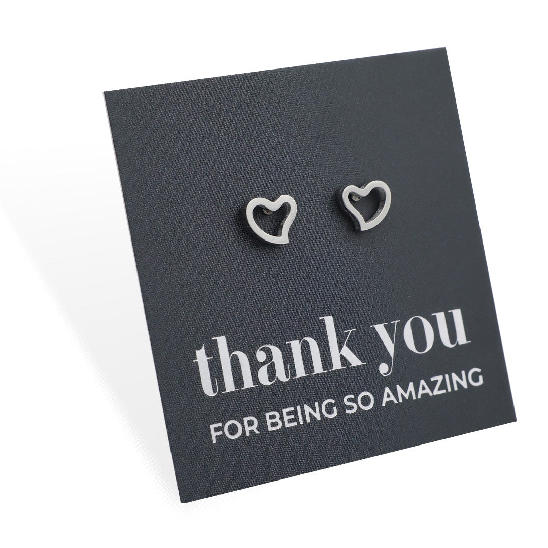 Heart-shaped earrings on a 'thank you for being so amazing' card