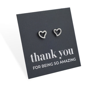 Heart-shaped earrings on a 'thank you for being so amazing' card