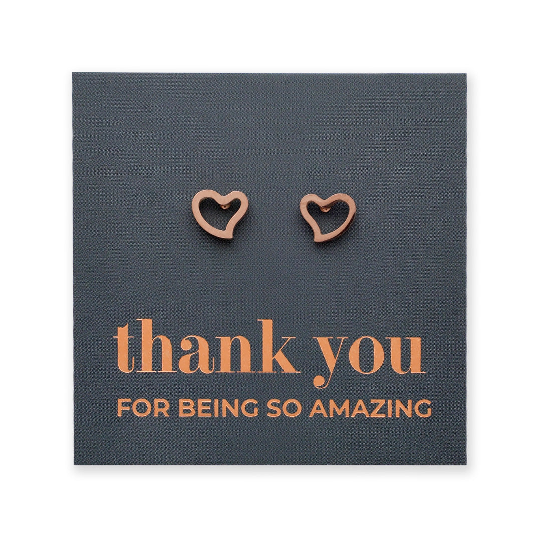 Heart-shaped earrings on a 'thank you for being so amazing' card