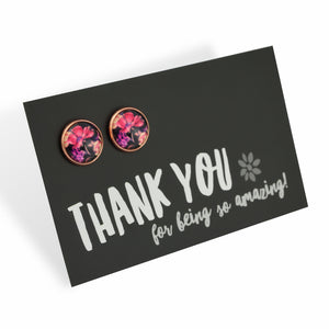 Floral earrings on a 'Thank you for being so amazing!' card