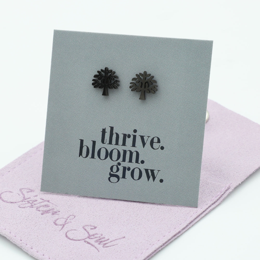 Stainless Steel Earring Studs - Thrive Bloom Grow - TREE