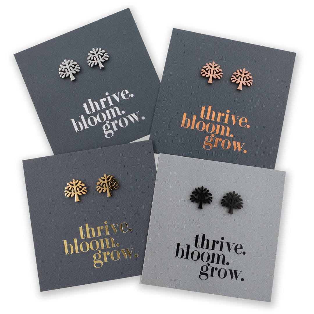 Stainless Steel Earring Studs - Thrive Bloom Grow - TREE