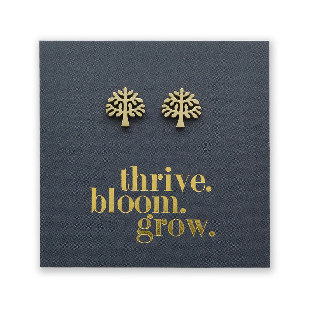 Stainless Steel Earring Studs - Thrive Bloom Grow - TREE