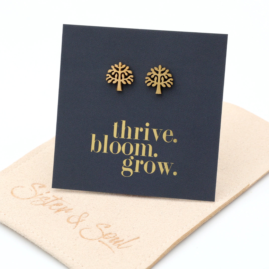 Stainless Steel Earring Studs - Thrive Bloom Grow - TREE