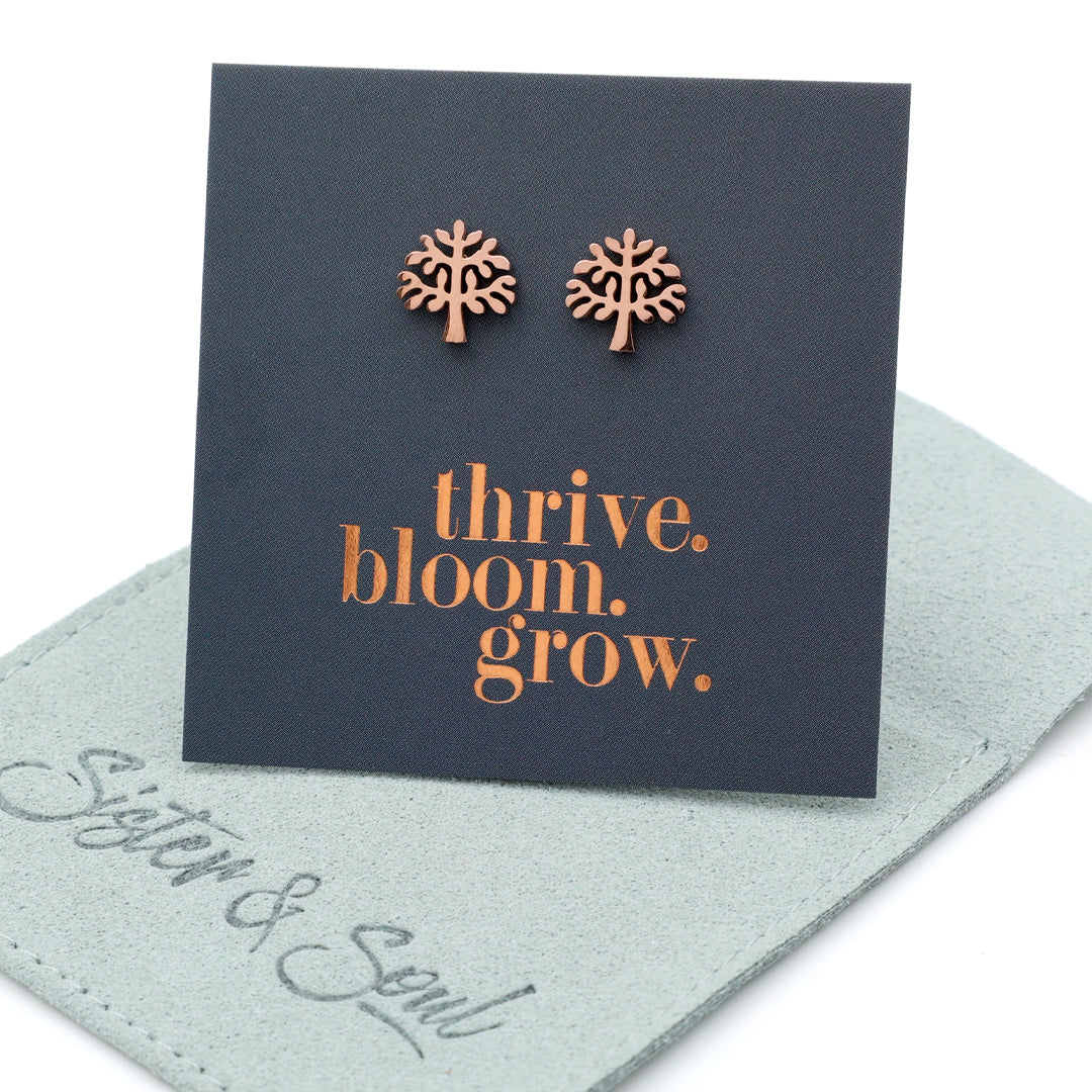 Stainless Steel Earring Studs - Thrive Bloom Grow - TREE