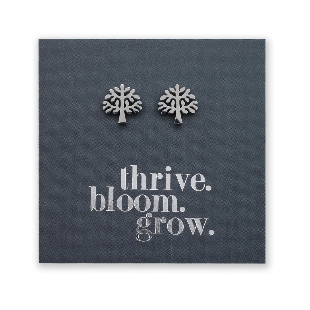 Stainless Steel Earring Studs - Thrive Bloom Grow - TREE