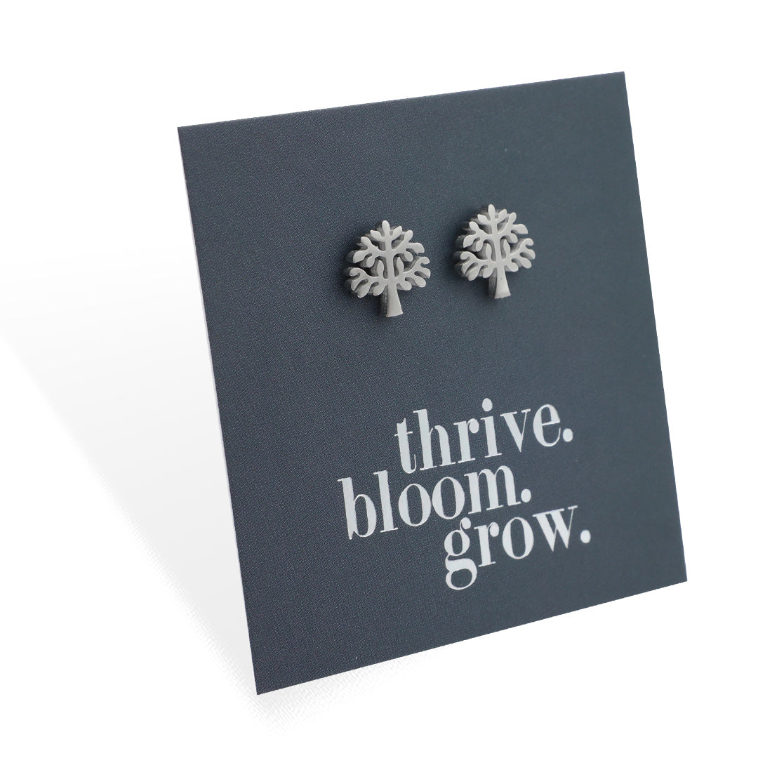 Stainless Steel Earring Studs - Thrive Bloom Grow - TREE