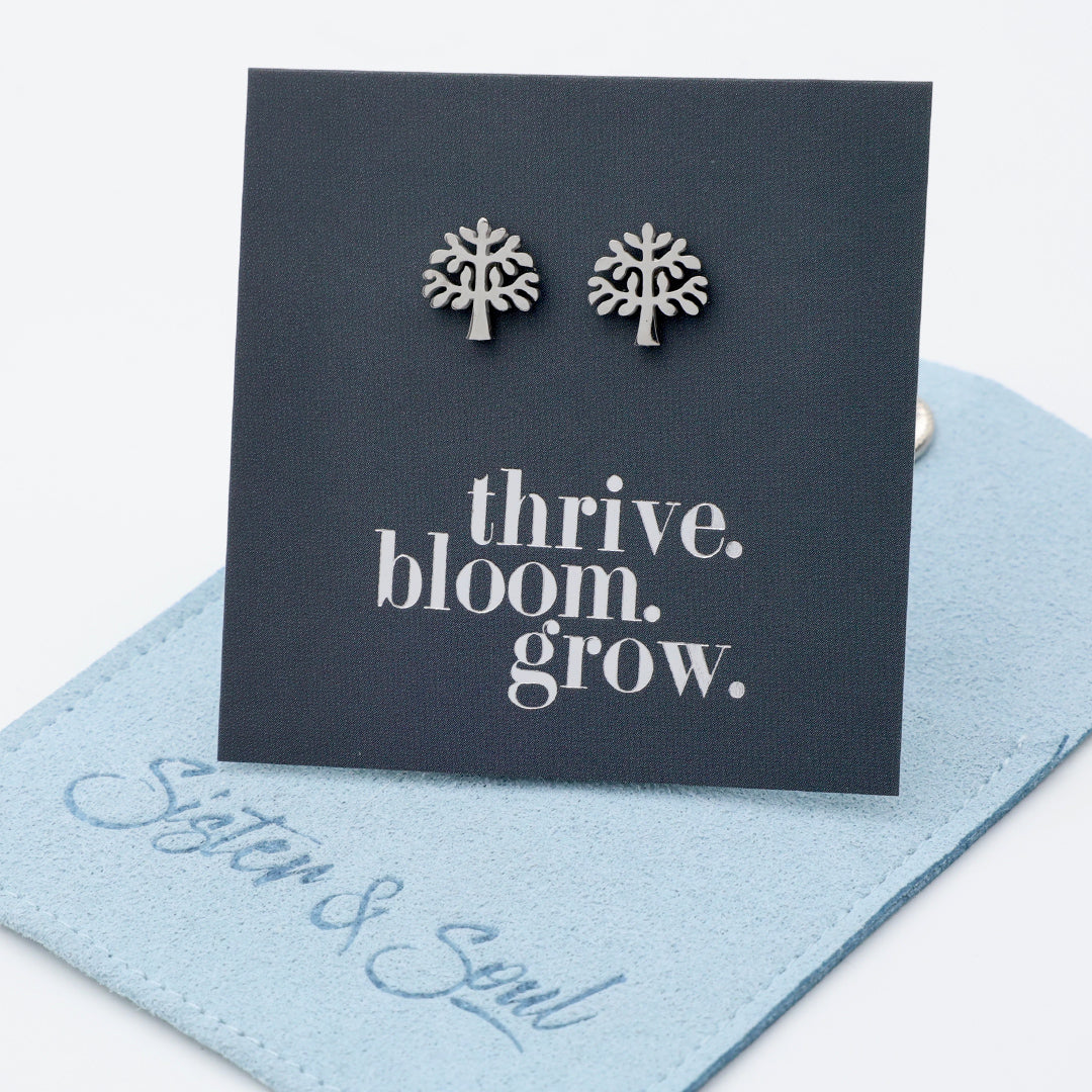 Stainless Steel Earring Studs - Thrive Bloom Grow - TREE