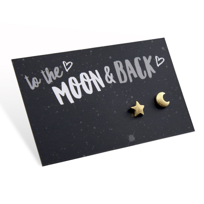 TO THE MOON & BACK - Plated Stud Earrings - Gold (9706)