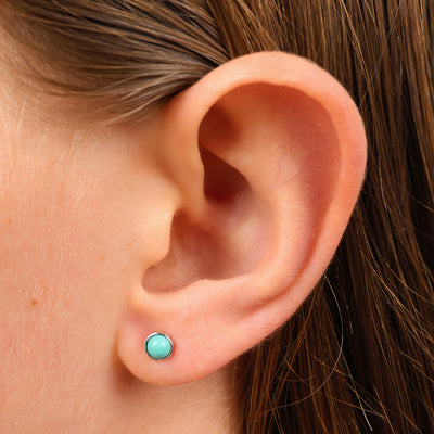 Tiny Turquoise Studs - Sterling Silver - Be Brave Beautiful (8908-R)