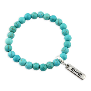 Stone Bracelet - Turquoise 8mm Beads - with Silver Word charm