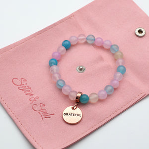 Stone Bracelet - WHISPER pastel agate 8mm Beads - With Rose Gold Charms