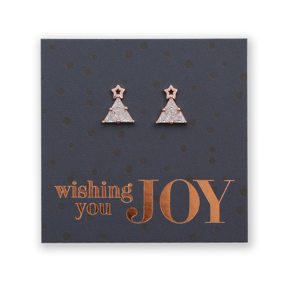 Rose Gold Sterling Silver Studs - Wishing You Joy - Christmas CZ Gem Tree (2406-F)