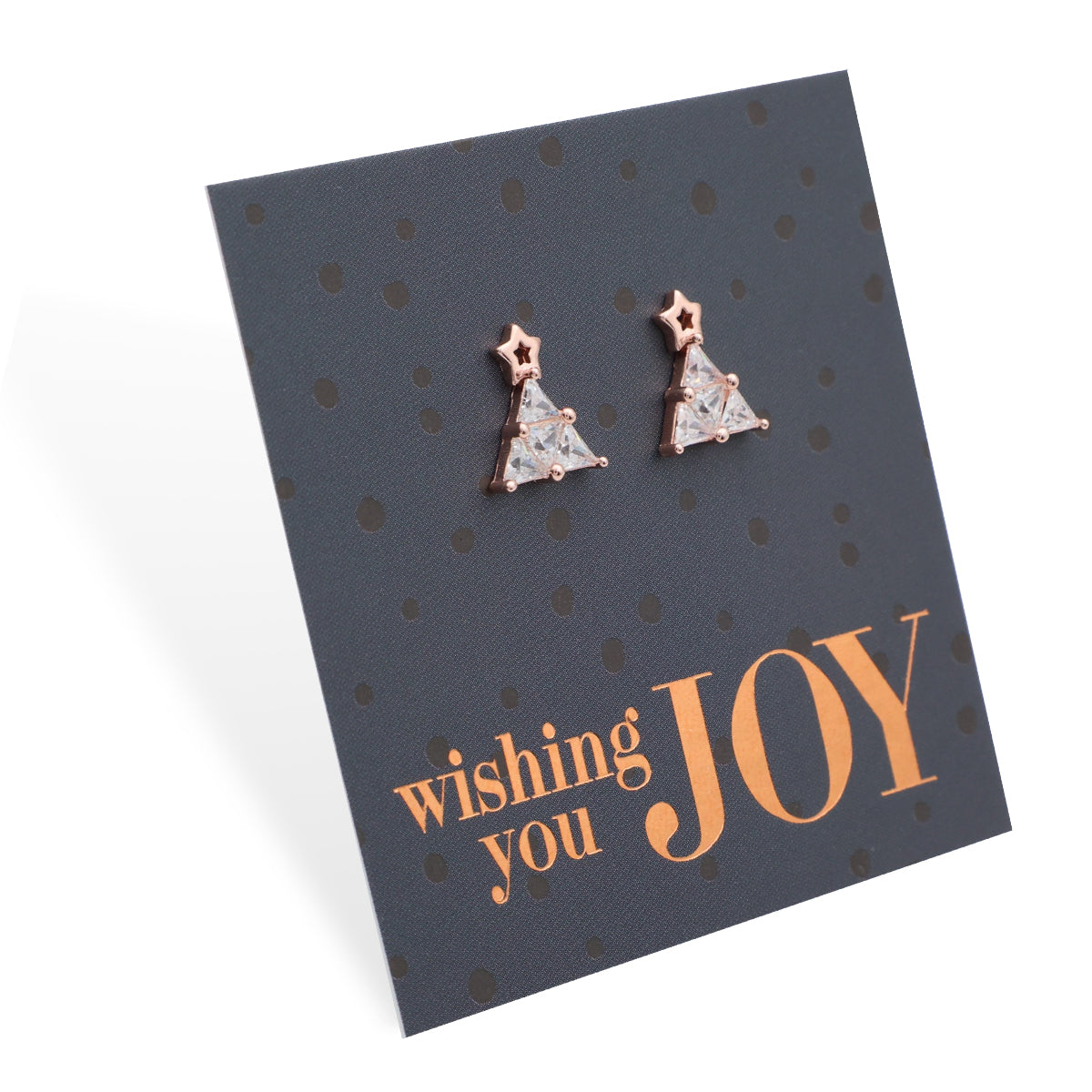 Rose Gold Sterling Silver Studs - Wishing You Joy - Christmas CZ Gem Tree (2406-F)