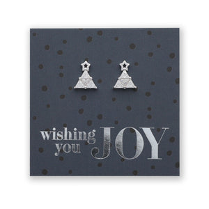Sterling Silver Studs - Wishing You Joy - Christmas CZ Gem Tree (2301-F)