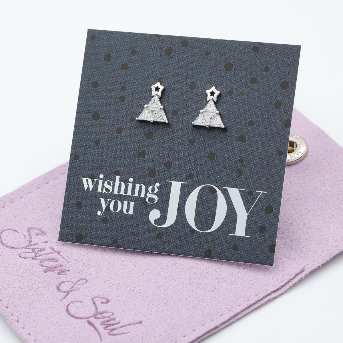 Sterling Silver Studs - Wishing You Joy - Christmas CZ Gem Tree (2301-F)