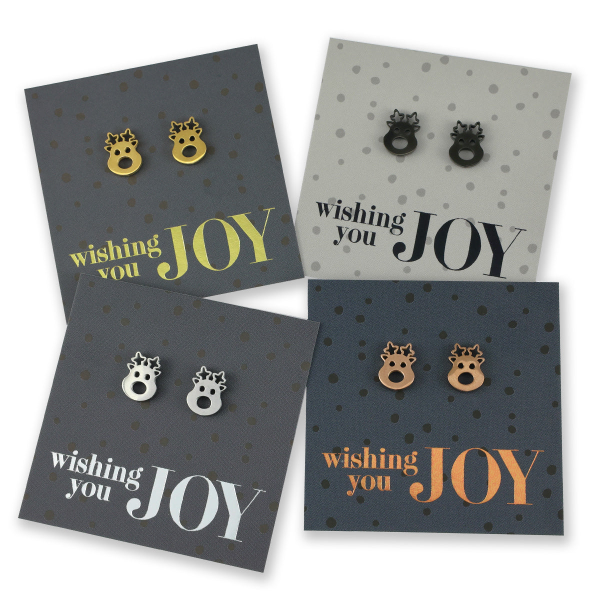 Stainless Steel Earring Studs - Wishing You Joy - CUTE RUDOLPH FACE