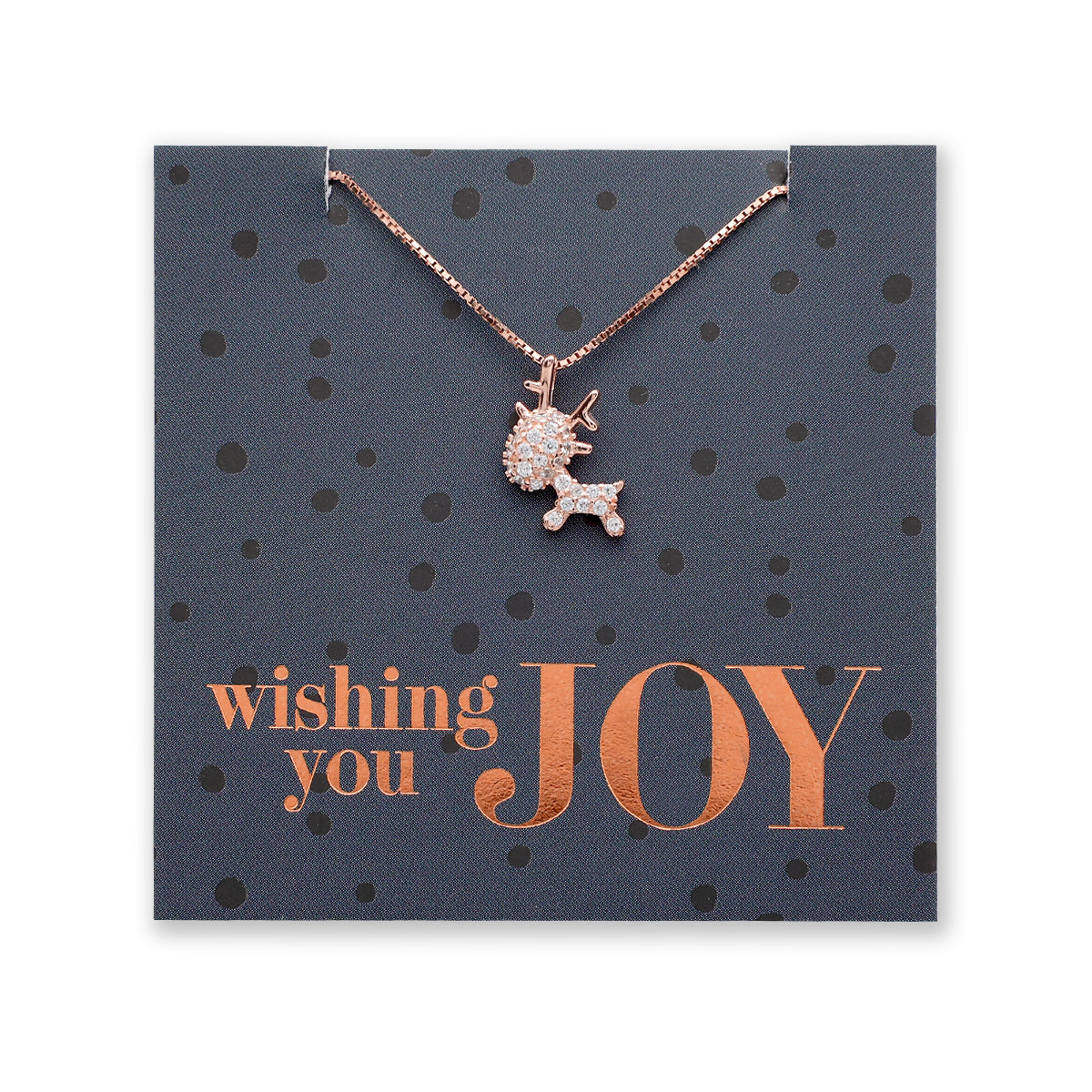 Premium Fine Necklace - 18K Rose Gold Sterling Silver with Reindeer + CZ - Wishing You Joy (12361)