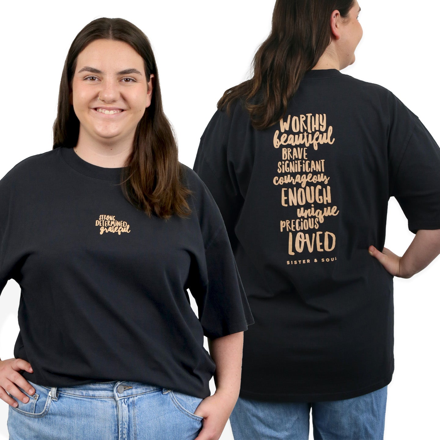 WORTHY BEAUTIFUL BRAVE - Plus Size - Unisex Washed Black - Long Cut Heavy Tee