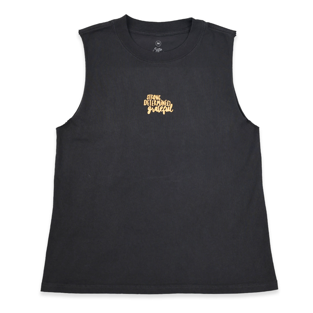 Worthy Beautiful Brave Relaxed Tank – Stone Wash Black