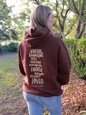 Worthy Beautiful Brave Relaxed Hoodie - Chestnut Brown