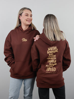 Worthy Beautiful Brave Relaxed Hoodie - Chestnut Brown