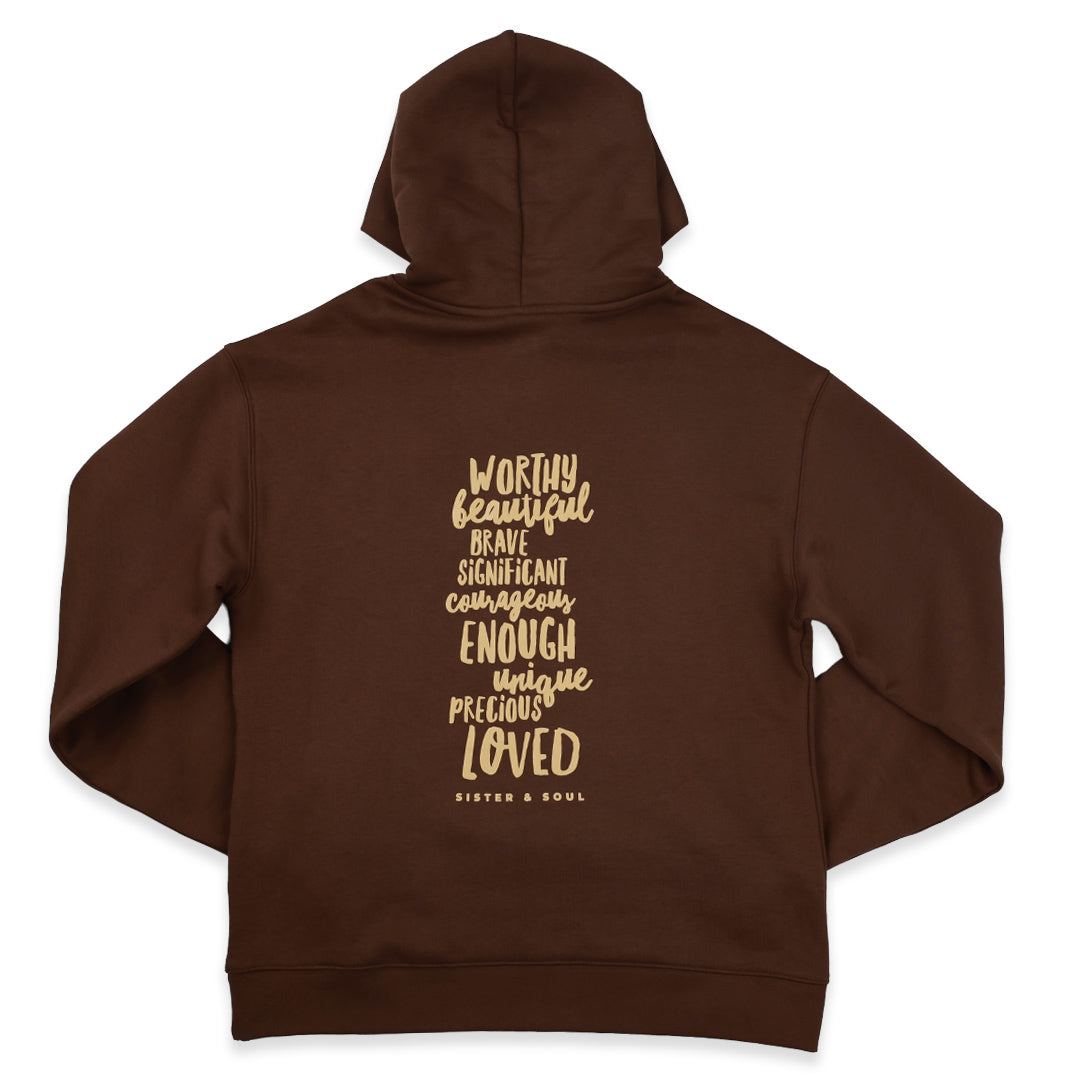 Worthy Beautiful Brave Relaxed Hoodie - Chestnut Brown