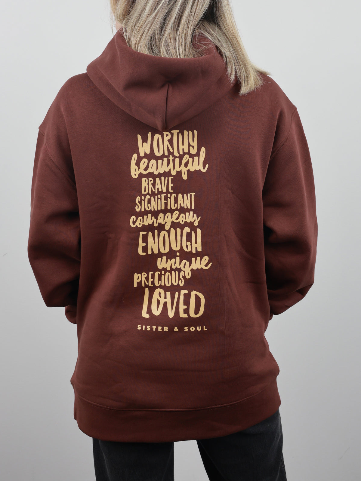 Worthy Beautiful Brave Relaxed Hoodie - Chestnut Brown
