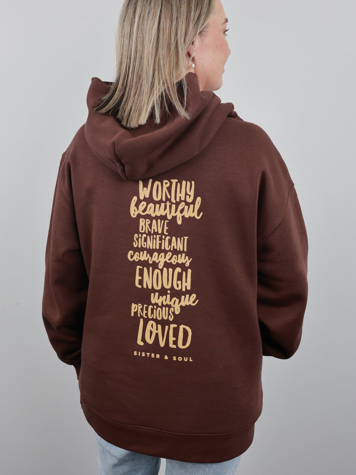Worthy Beautiful Brave Relaxed Hoodie - Chestnut Brown