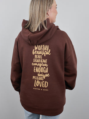 Worthy Beautiful Brave Relaxed Hoodie - Chestnut Brown