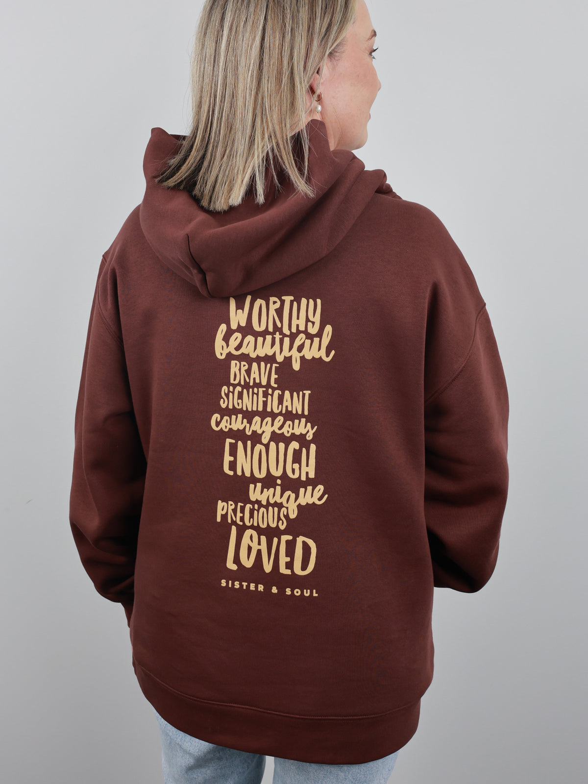Worthy Beautiful Brave Relaxed Hoodie - Chestnut Brown