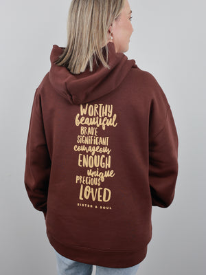 Worthy Beautiful Brave Relaxed Hoodie - Chestnut Brown