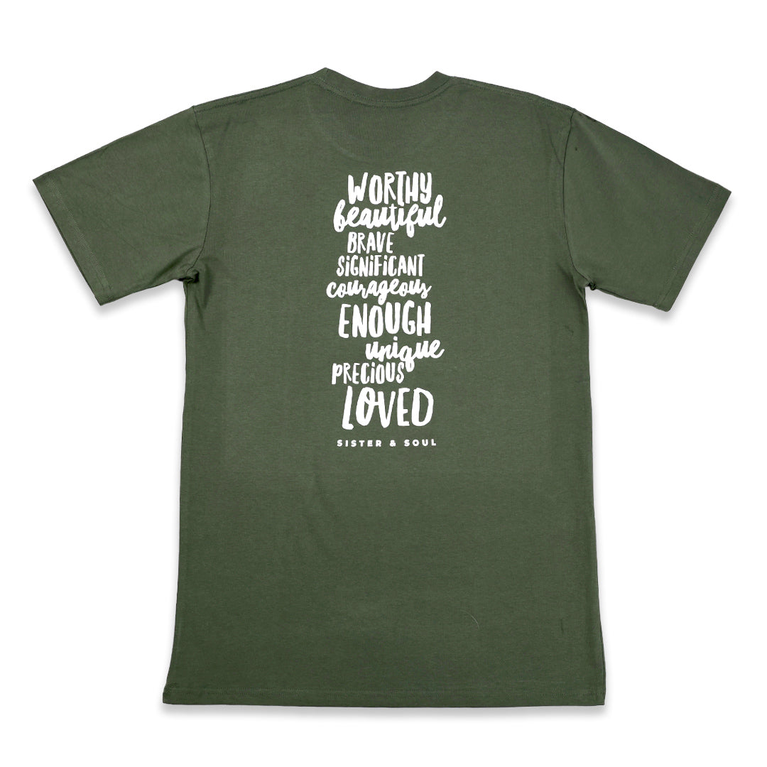 Worthy Beautiful Brave Longline T-Shirt – Basil Green