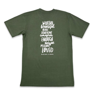 Worthy Beautiful Brave Longline T-Shirt – Basil Green