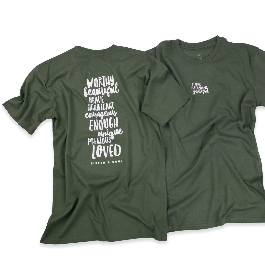 Worthy Beautiful Brave Longline T-Shirt – Basil Green