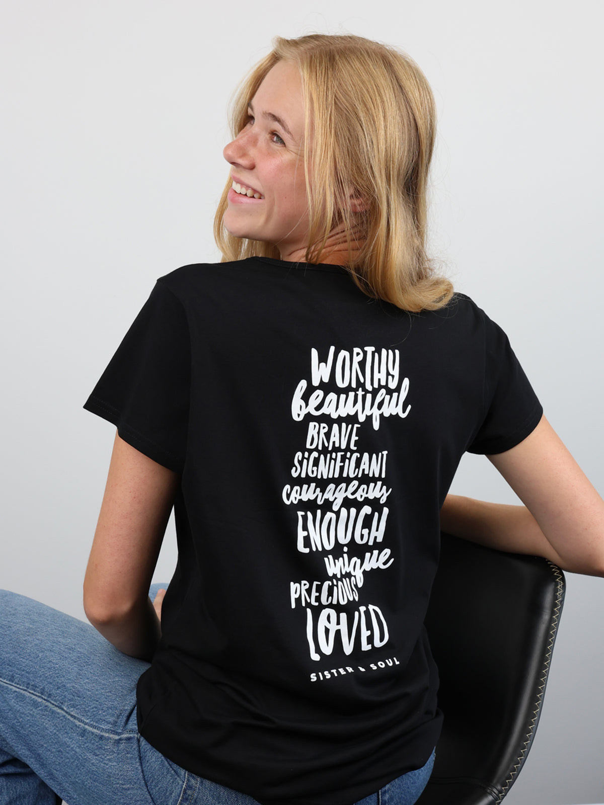 Worthy Beautiful Brave Scooped T-Shirt – Black