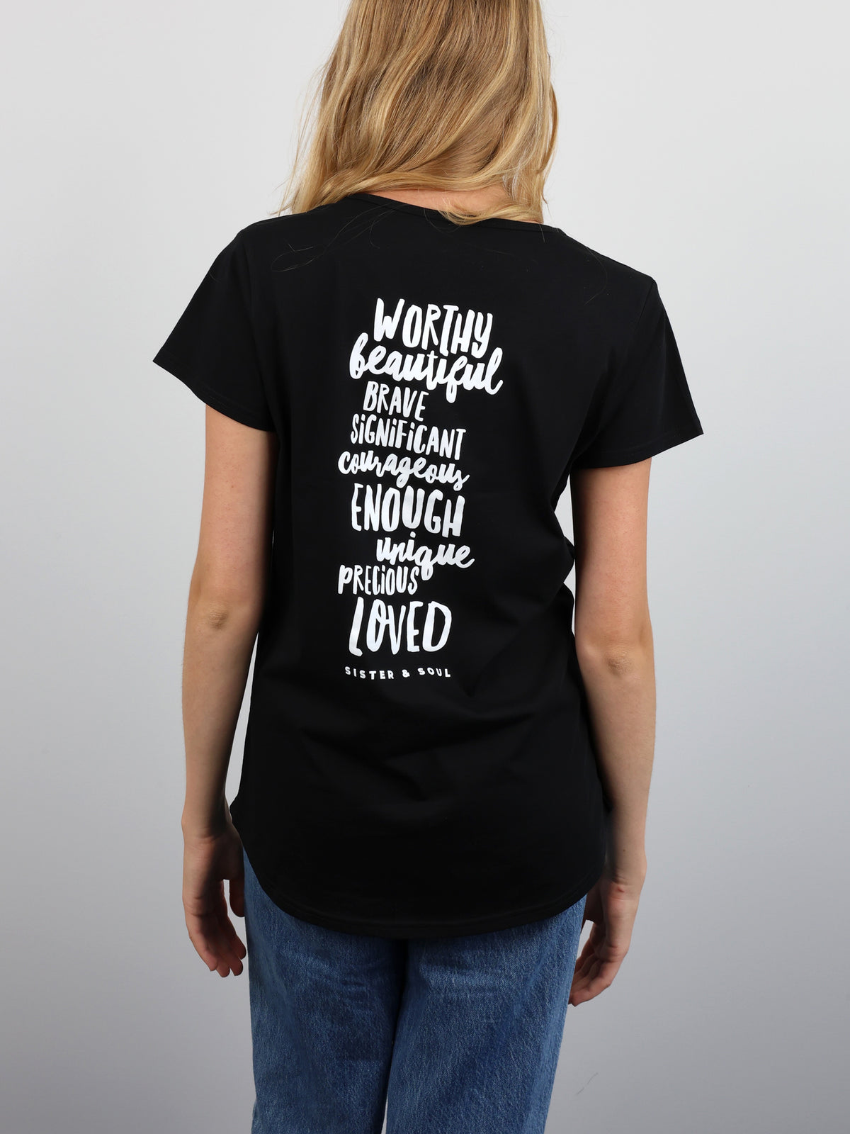 Worthy Beautiful Brave Scooped T-Shirt – Black