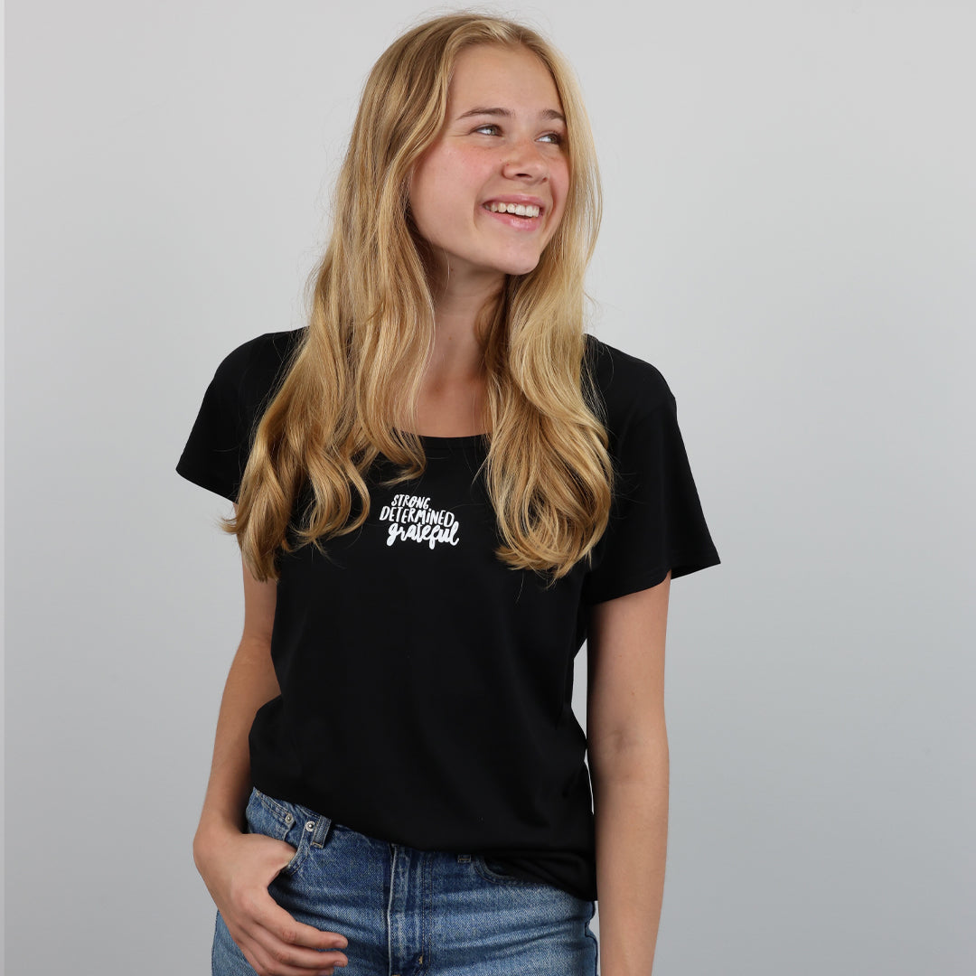 Worthy Beautiful Brave Scooped T-Shirt – Black
