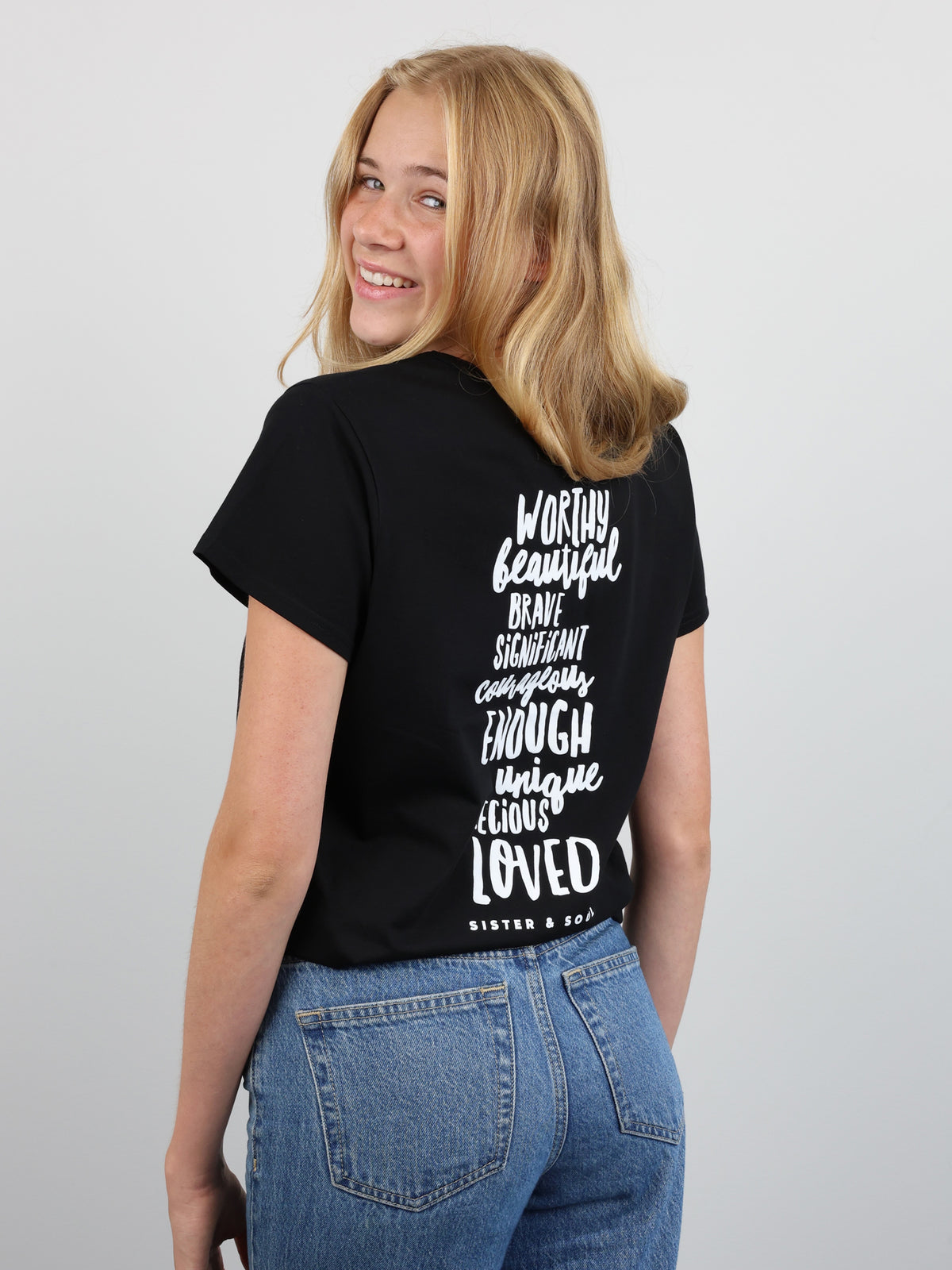 Worthy Beautiful Brave Scooped T-Shirt – Black