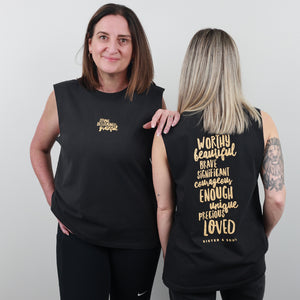 Worthy Beautiful Brave Relaxed Tank – Stone Wash Black