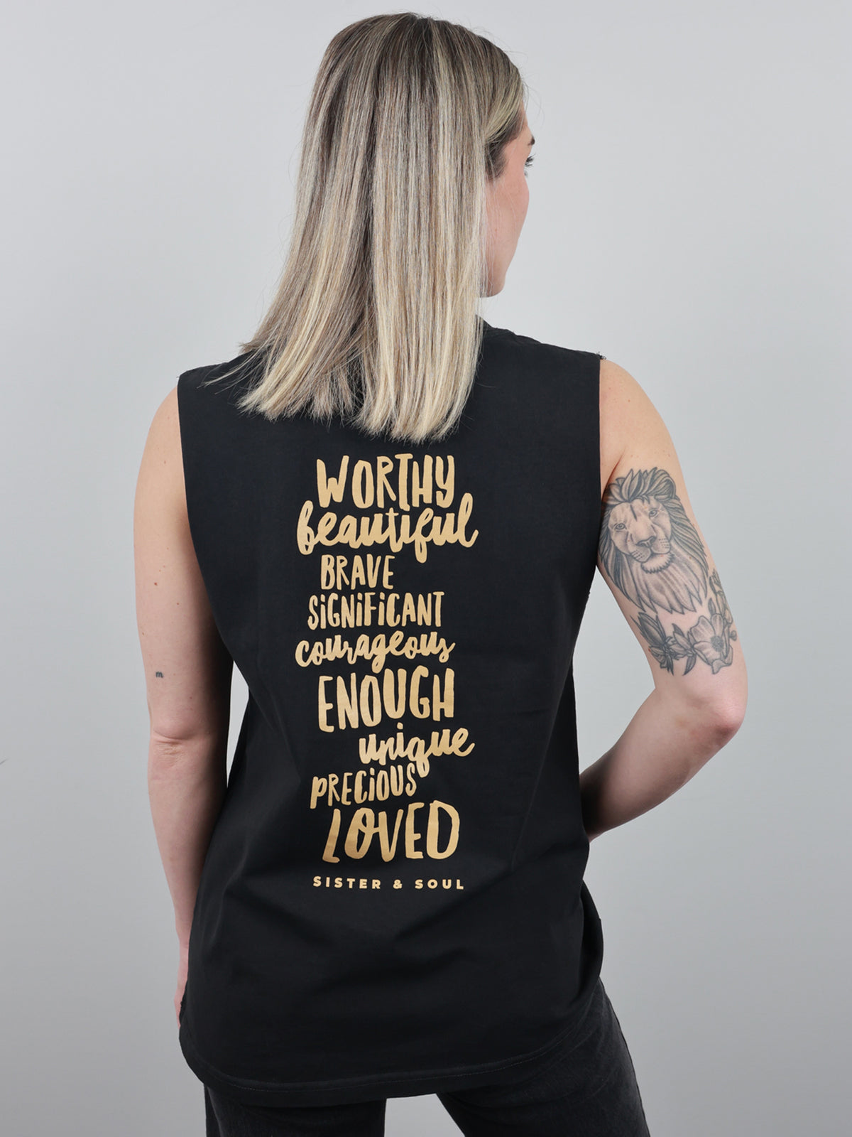 Worthy Beautiful Brave Relaxed Tank – Stone Wash Black