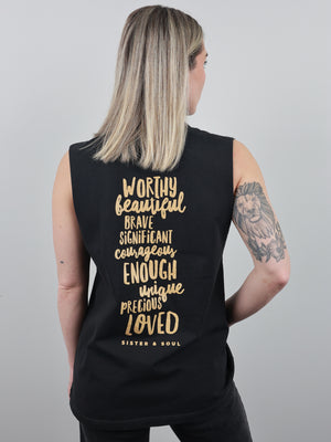 Worthy Beautiful Brave Relaxed Tank – Stone Wash Black