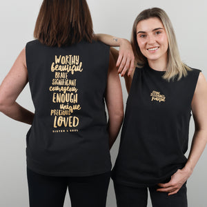 Worthy Beautiful Brave Relaxed Tank – Stone Wash Black