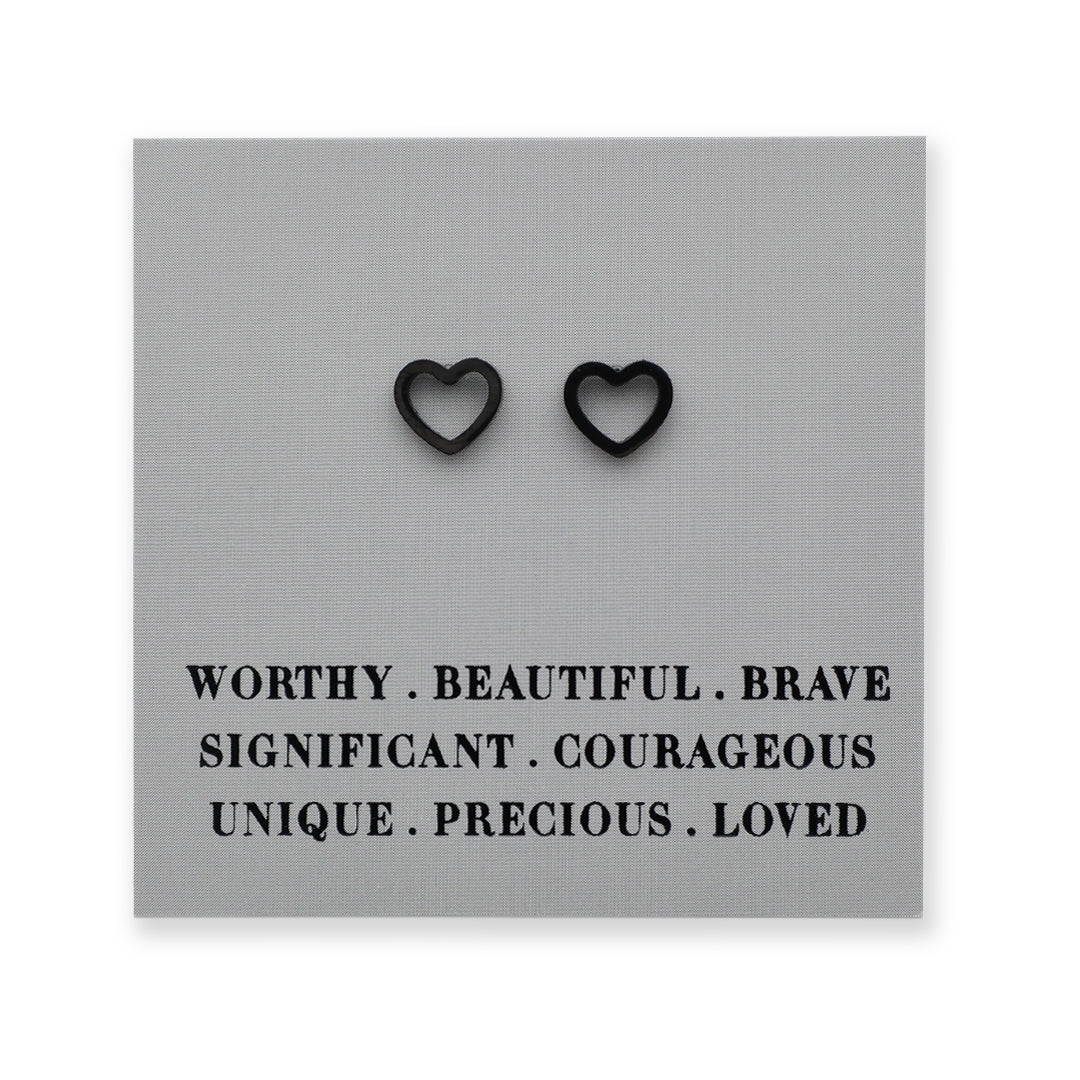 Stainless Steel Earring Studs - Worthy Beautiful Brave  - OPEN HEART