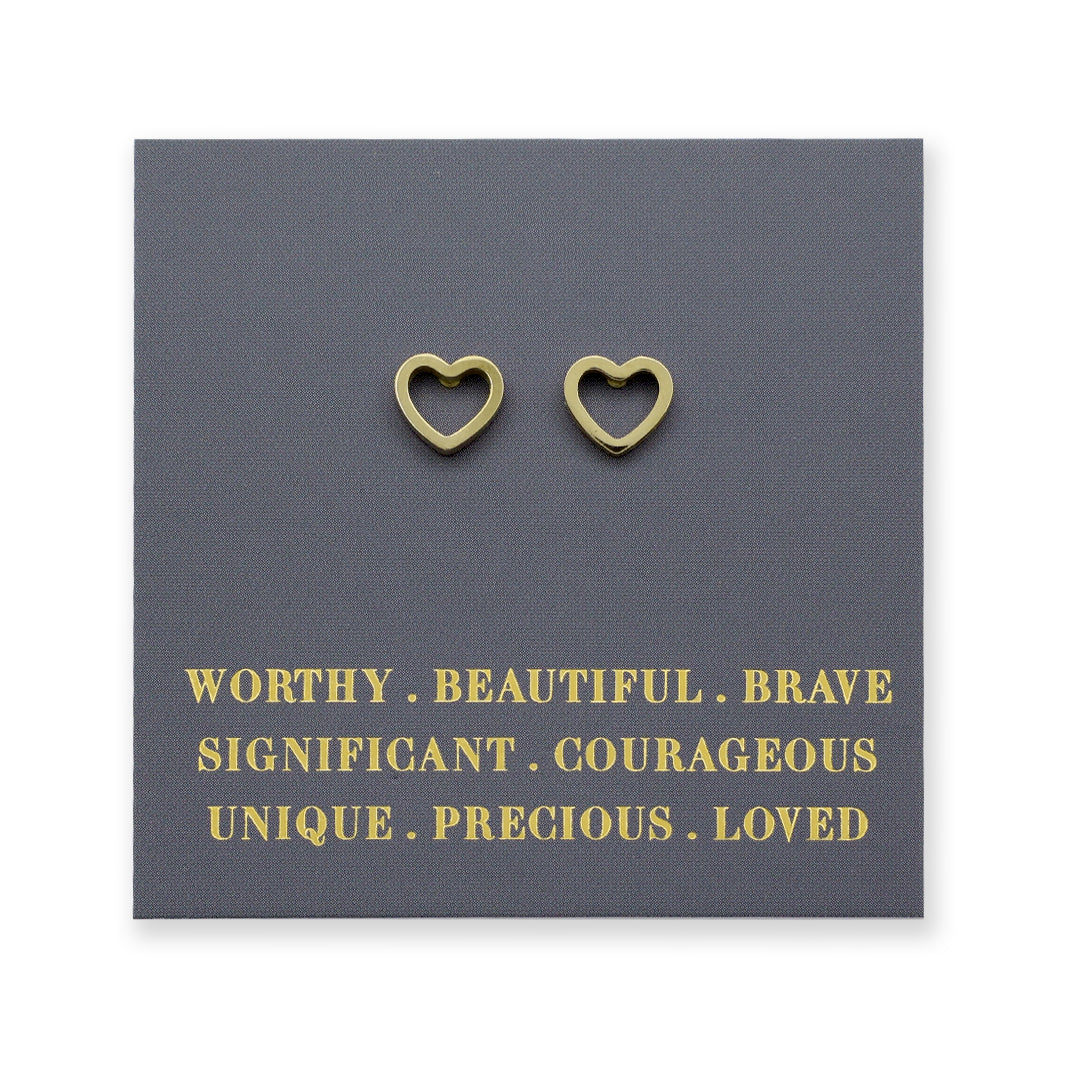 Stainless Steel Earring Studs - Worthy Beautiful Brave  - OPEN HEART