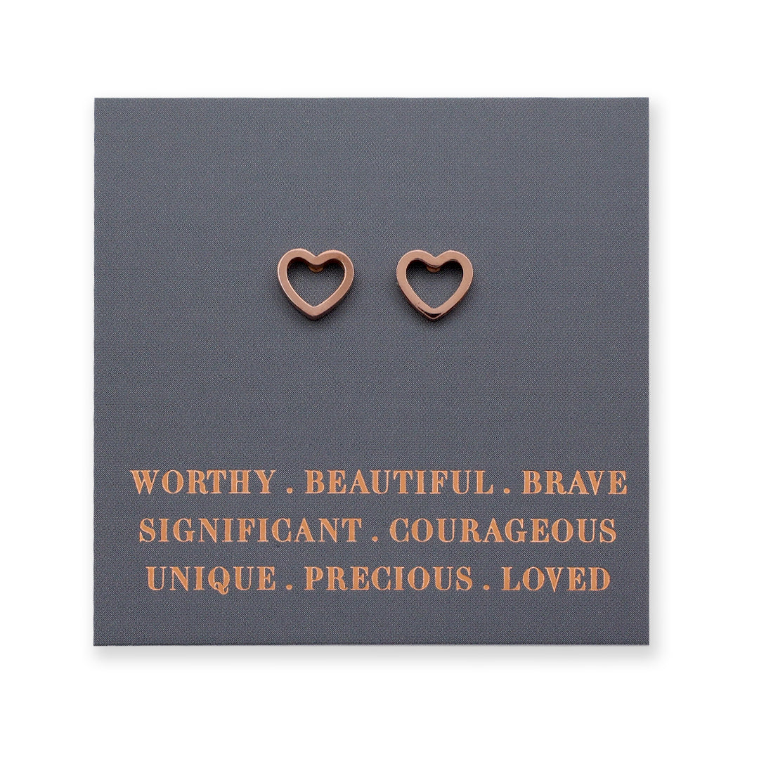 Stainless Steel Earring Studs - Worthy Beautiful Brave  - OPEN HEART
