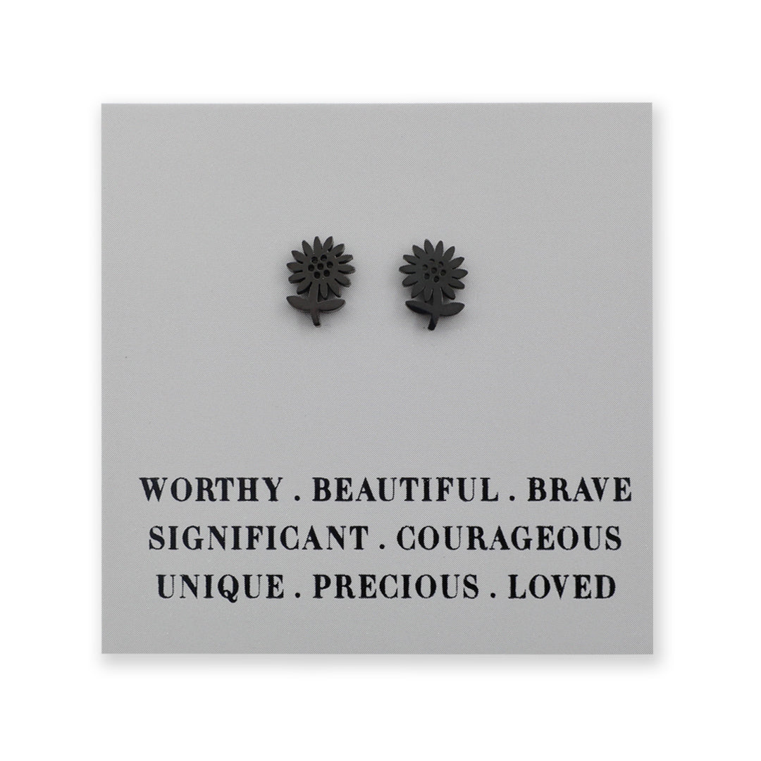 Stainless Steel Earring Studs - Worthy Beautiful Brave - SUNFLOWERS