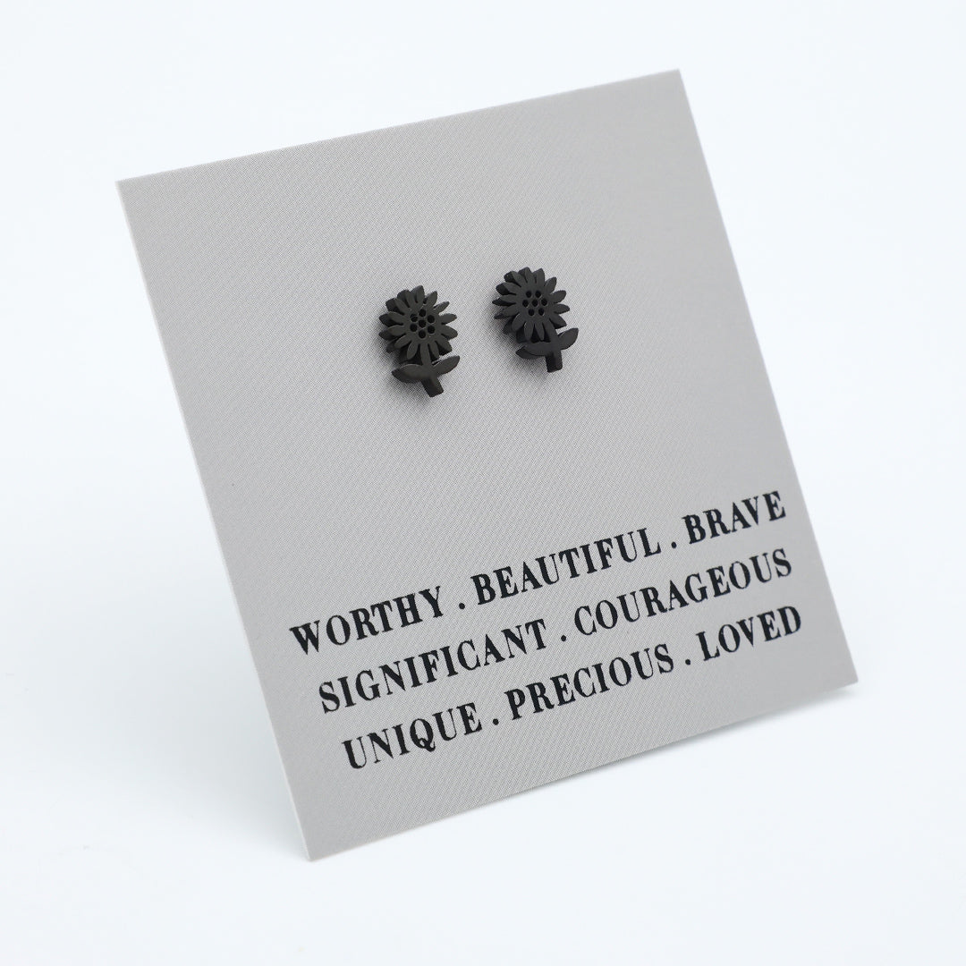 Stainless Steel Earring Studs - Worthy Beautiful Brave - SUNFLOWERS
