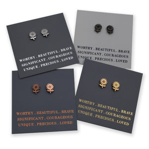 Stainless Steel Earring Studs - Worthy Beautiful Brave - SUNFLOWERS
